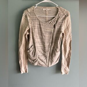 ANN TAYLOR Moto Jacket, Beige Tan Cotton Long Sleeve Assymetrical Pockets, XS